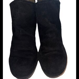 Fly London Black Wezo Ankle Boots Oil Suede Side Zip Stacked Block Heel Size 39